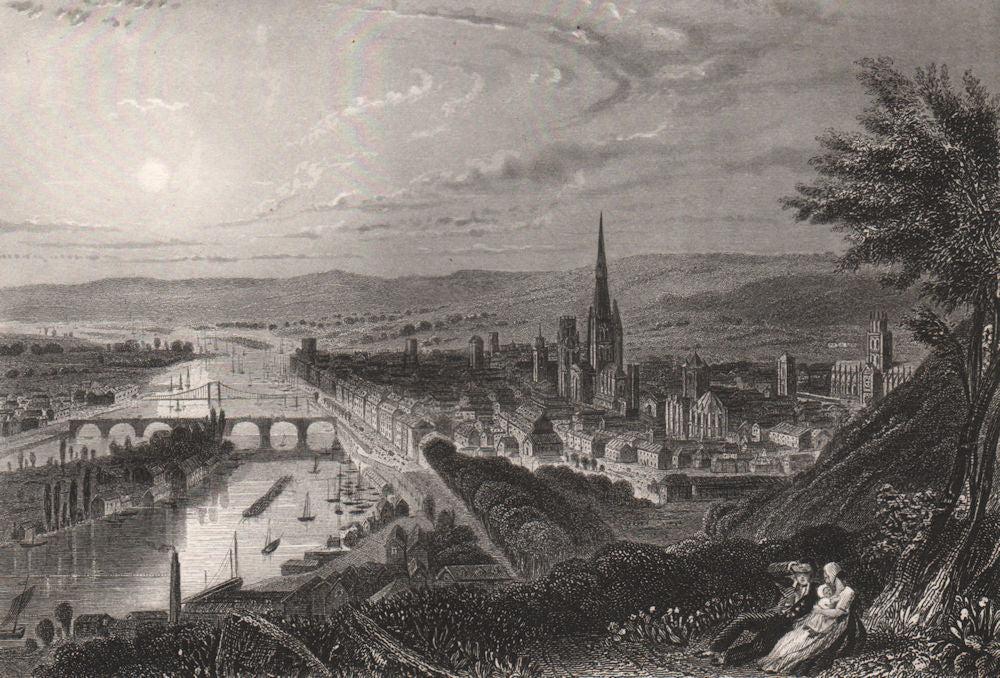 ROUEN showing Ile Lacroix, Pont Corneille & Cathedral. Seine-Maritime 1855